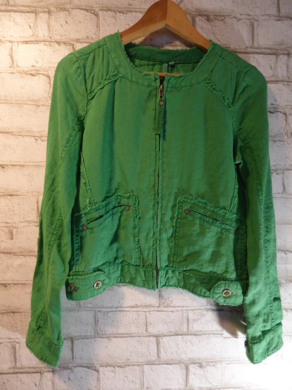 Michael Stars Cropped Linen Moto Blazer Jacket in Kelly Green XS NEW